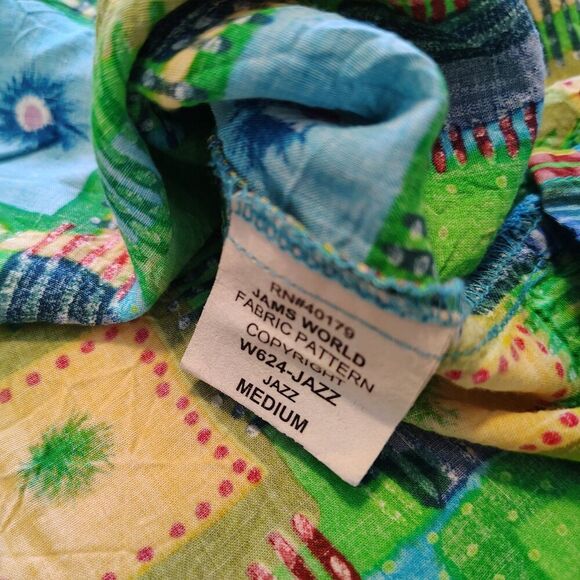 VTG Jams World Womens M Hawaiian Aloha Shirt Bright Abstract Art Print Crop Top - Picture 6 of 9